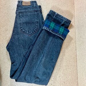 VTG LL Bean Flannel Lined Jeans Womens Black Sz 8 Made in USA Relaxed High Rise